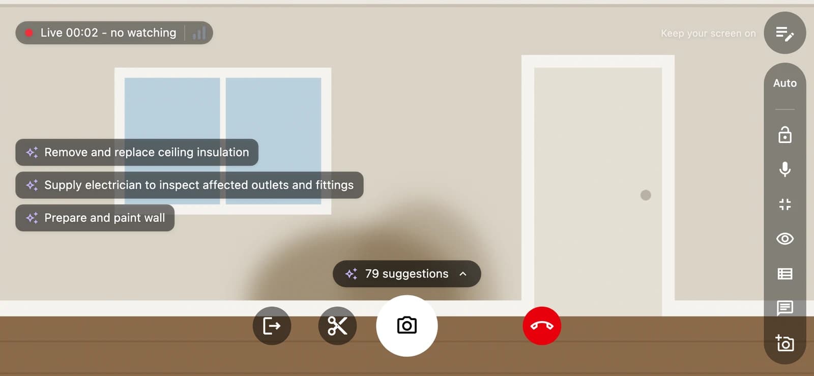 Hermes video call on a phone, with suggested scope lines over the room